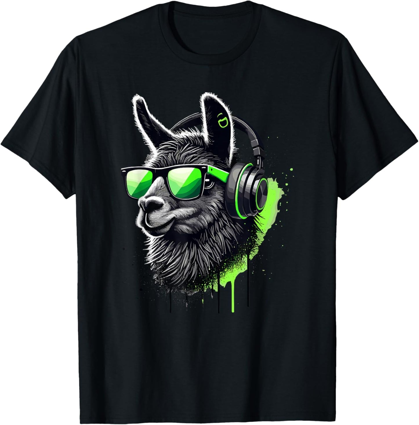 Lama Sunglasses Headphones Alpaca Lamas T-Shirt - T-Shirt | Black