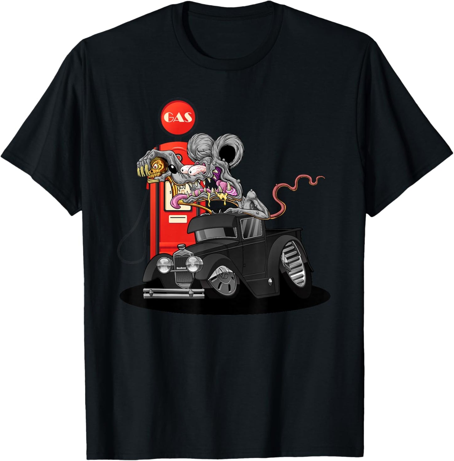 DigiRods Rat Rod Racer Gas Stop 1930s Hot Rod Truck Cartoon T-Shirt - T-Shirt | Black