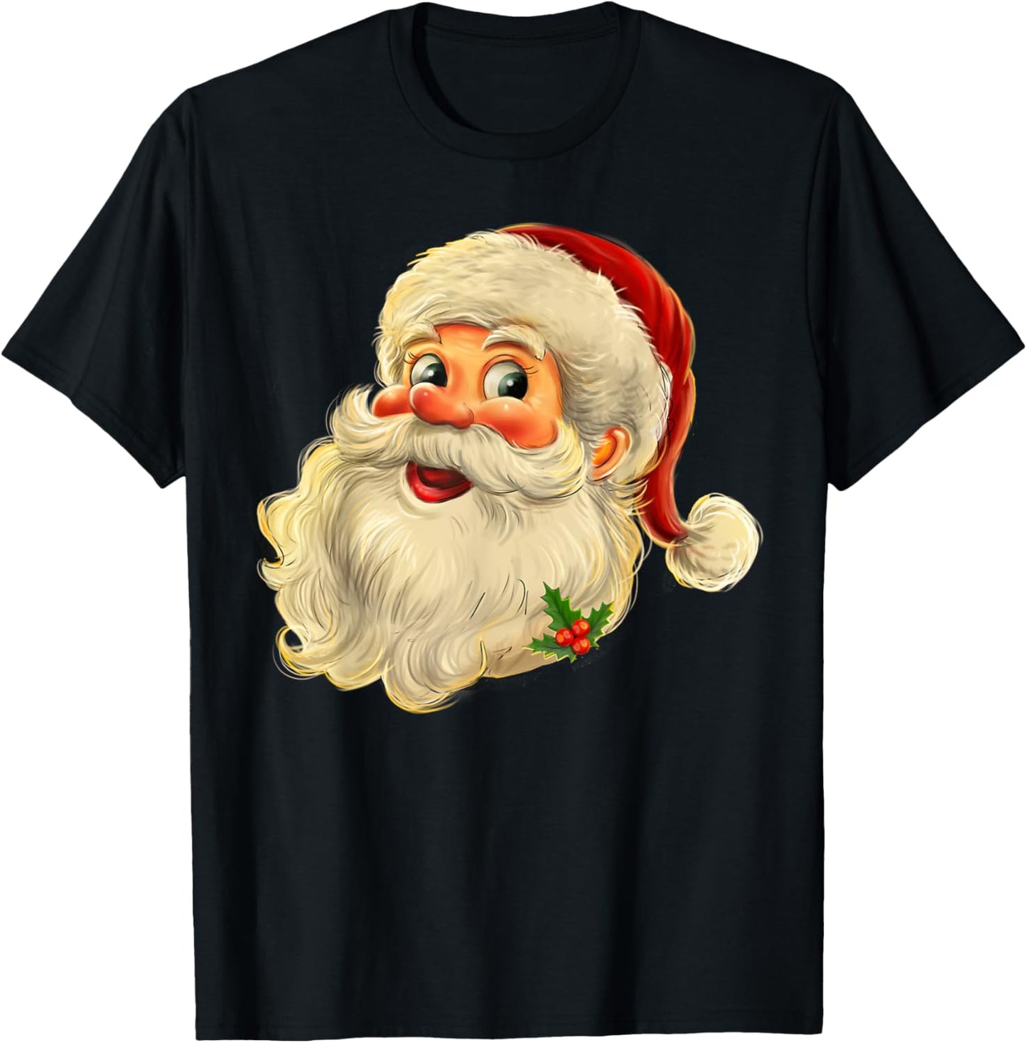 Vintage Christmas Santa Claus Face Men Women Kids Family T-Shirt - T-Shirt | Black