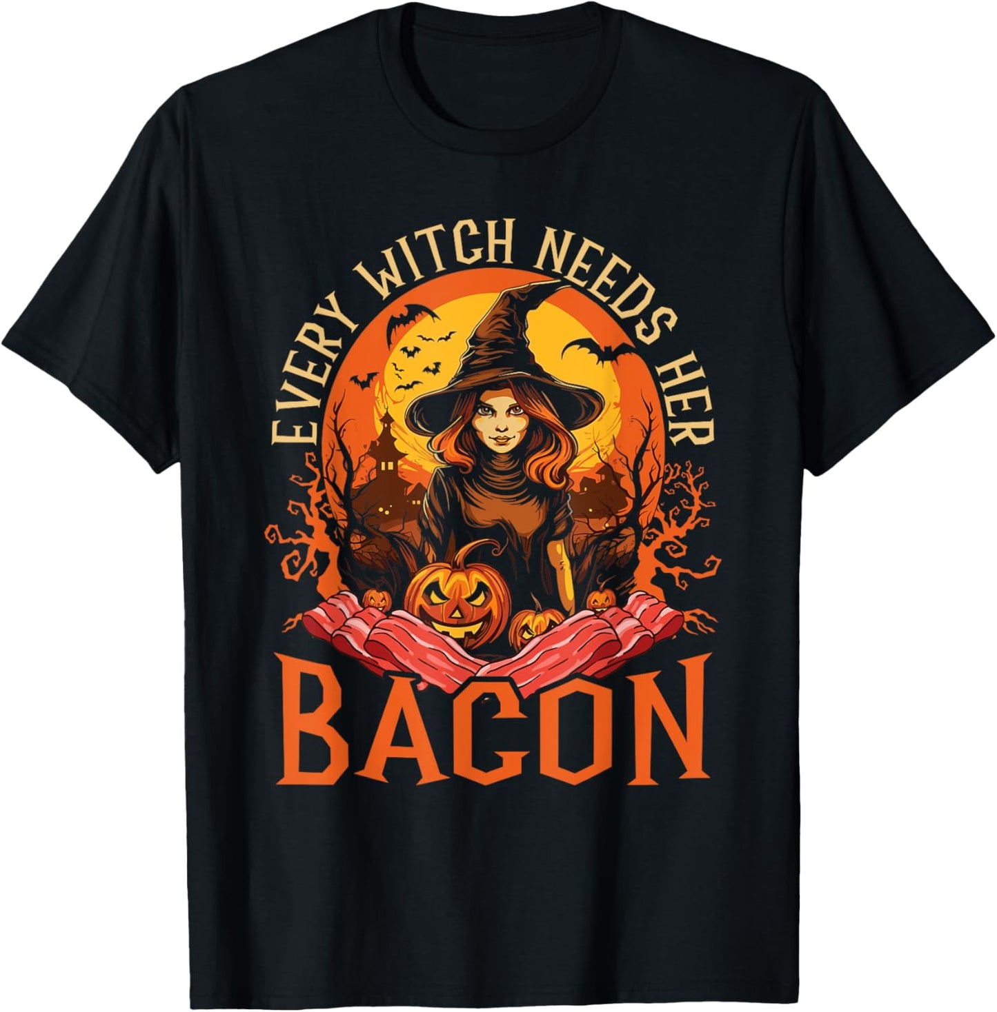 Bacon Halloween Scary Trick Or Treat Spooky Breakfast T-Shirt - T-Shirt | Black