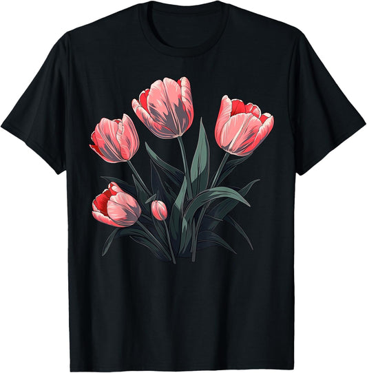 Vintage Tulip Flower on Tulip T-Shirt - T-Shirt | Black