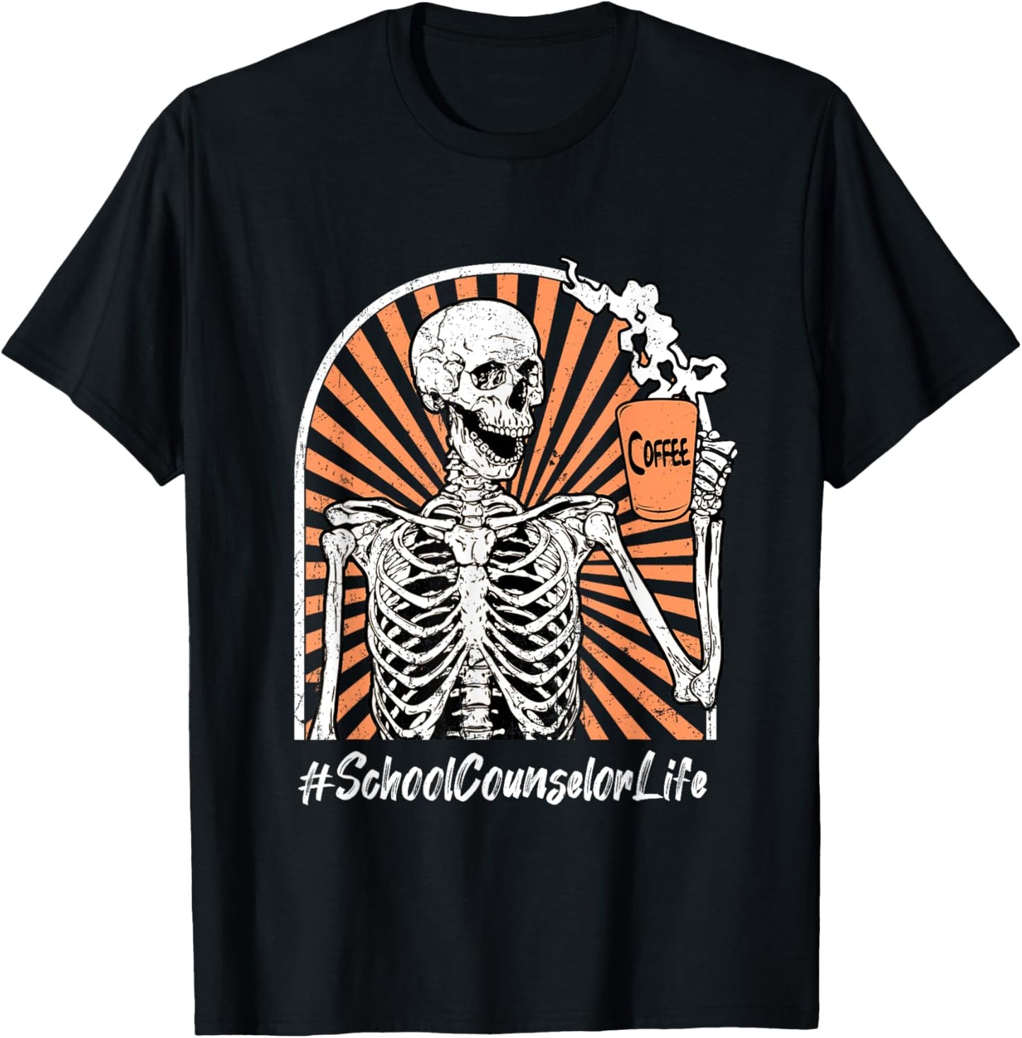 School Counselor Life Coffee Skeleton Exhausted Funny T-Shirt - T-Shirt | Black