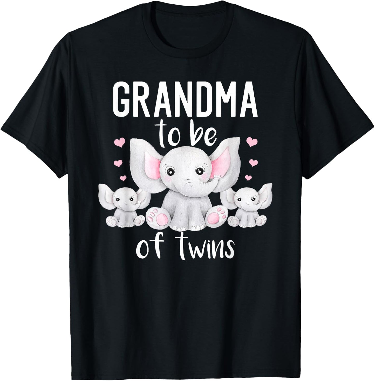 Grandma To Be Of Twins Elephant Baby Shower Twin Grandma T-Shirt - T-Shirt | Black