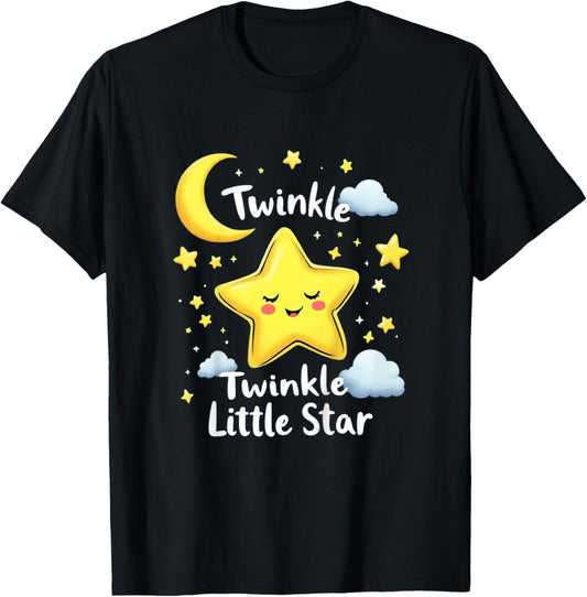 Twinkle Twinkle Little Star Kids – Cute Cartoon Design T-Shirt - T-Shirt | Black