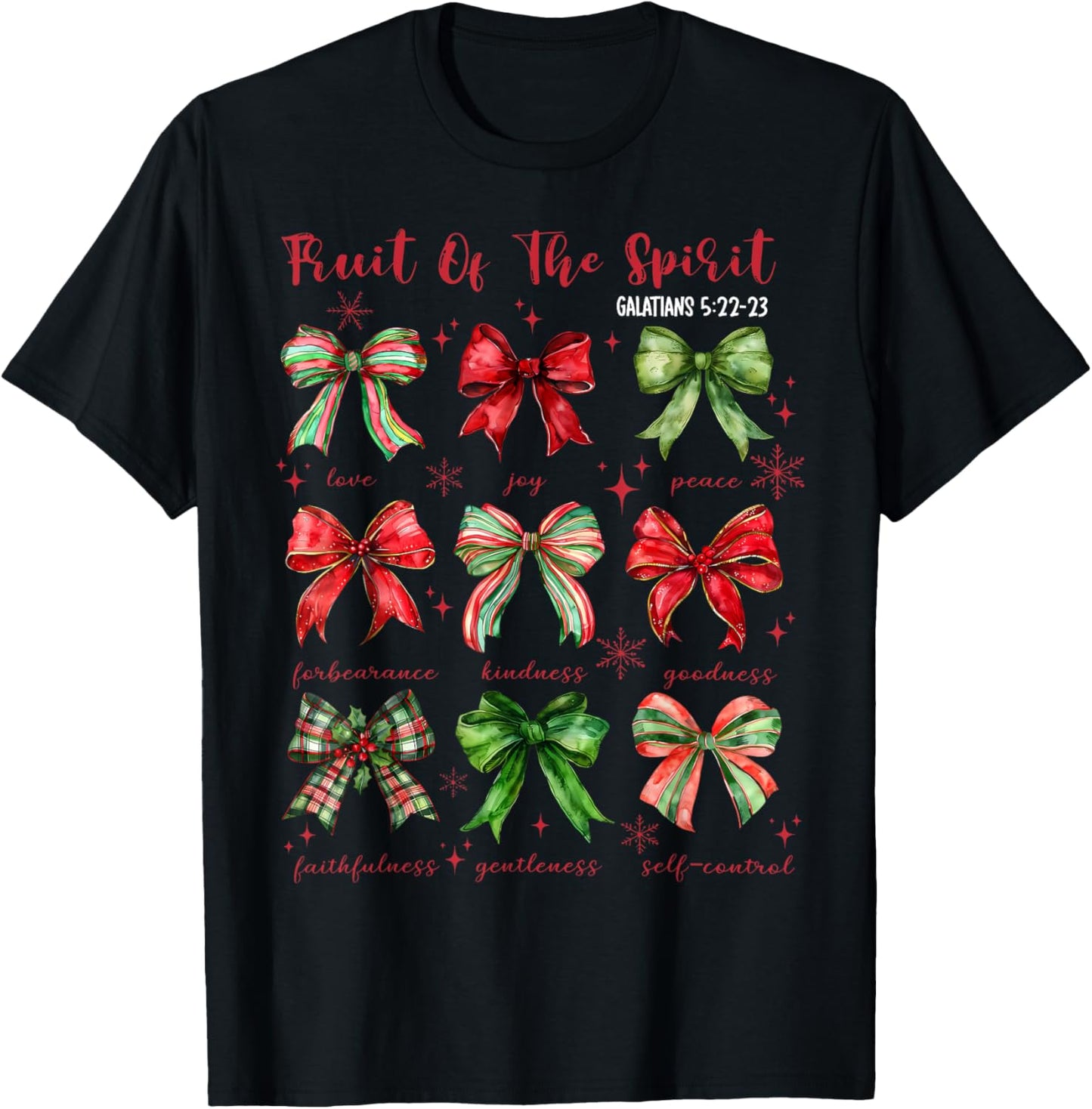 Coquette Bow Fruit Of The Spirit Christmas Jesus Christian T-Shirt - T-Shirt | Black