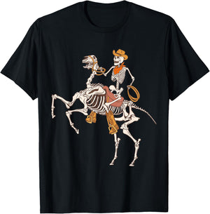 Cowboy Skeleton Riding Horse Funny Halloween Cowgirl Cowboy T-Shirt - T-Shirt | Black