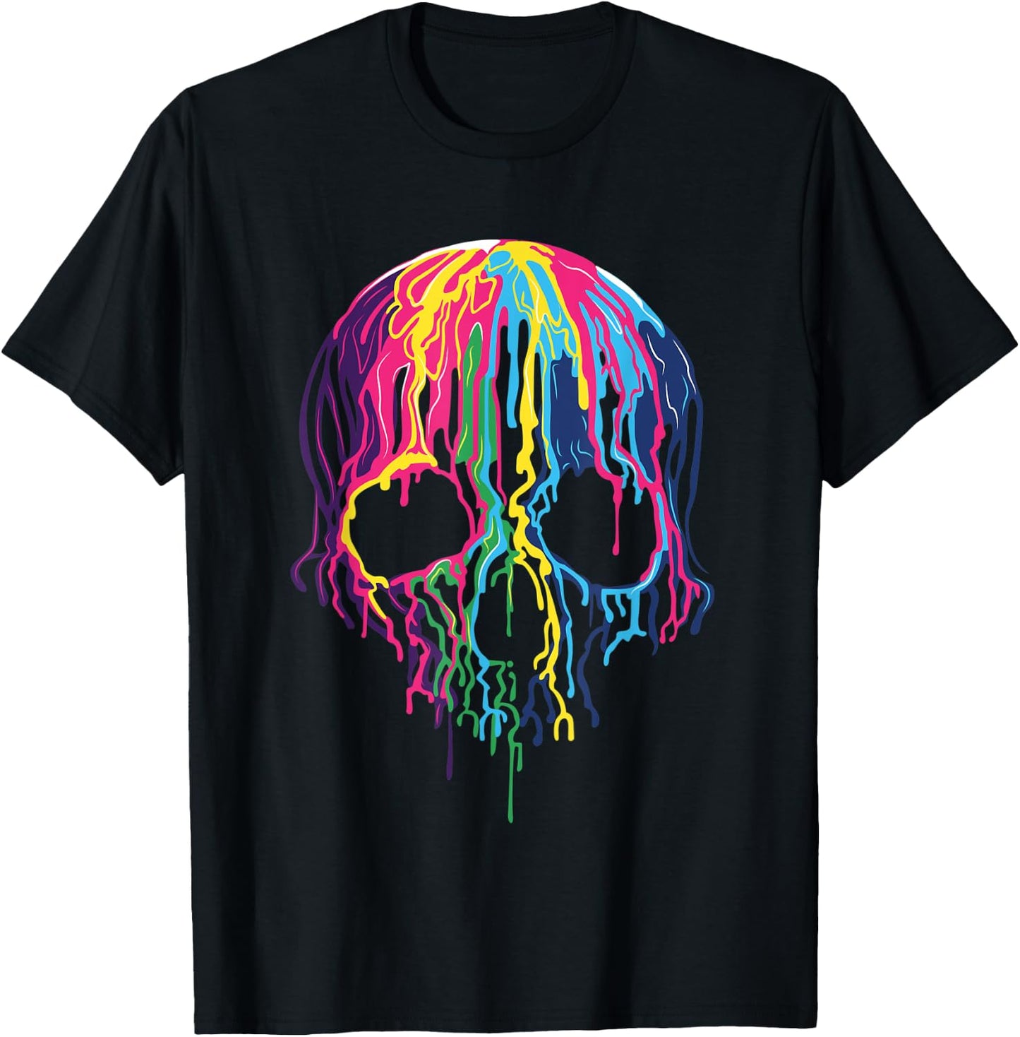 Colorful Melting Rainbow Skull Art Graphic Halloween Gift T-Shirt - T-Shirt | Black
