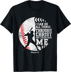 Christian Baseball I Can Do All Things Religious Faith T-Shirt - T-Shirt | Black