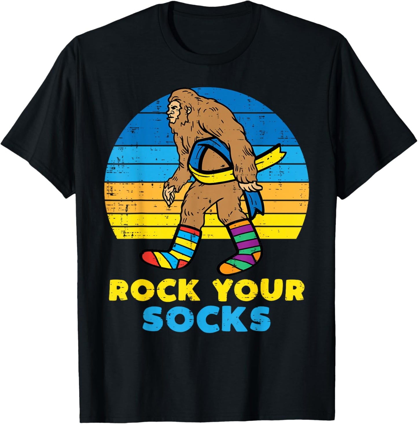 Down Syndrome Bigfoot Rock Your Socks Awareness Sasquatch T-Shirt - T-Shirt | Black
