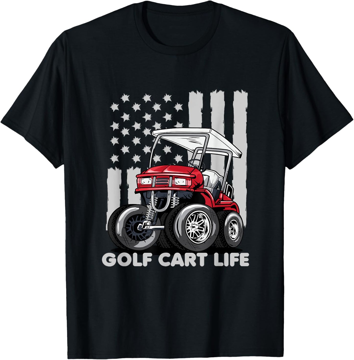 Golf Cart Life Funny Golf Cart with USA Flag Men T-Shirt - T-Shirt | Black
