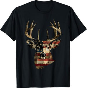 Whitetail Buck Deer Hunting 4th Of July USA American Flag T-Shirt - T-Shirt | Black