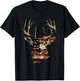 Whitetail Buck Deer Hunting 4th Of July USA American Flag T-Shirt - T-Shirt | Black