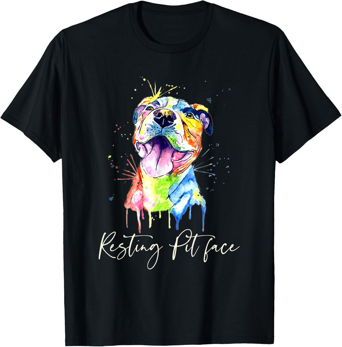 Resting Pit Face Pitbull Watercolor Dog Lovers Gift T-Shirt - T-Shirt | Black