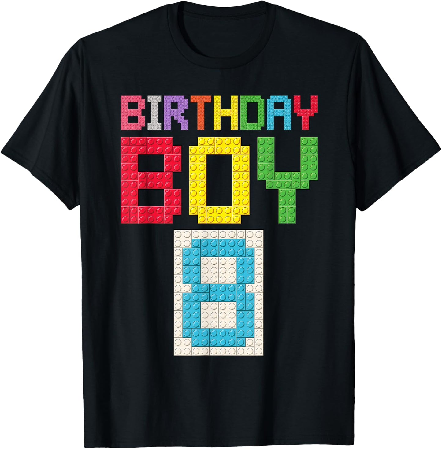 8th Birthday Boy Master Builder 8 Years Old Block Building T-Shirt - T-Shirt | Black