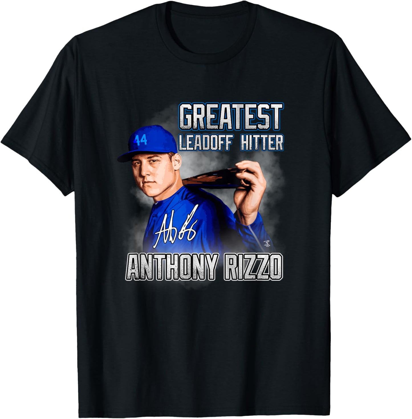 FanPrint Anthony Rizzo Greatest Leadoff Hitter - Blue, Men's, Adult, , Short Sleeve, Classic Fit, , Modern, Baseball Player T-Shirt - T-Shirt | Black
