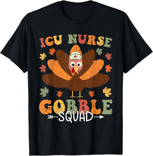 Thanksgiving ICU Nurse Gobble Squad Fall Scrub Women Men T-Shirt - T-Shirt | Black
