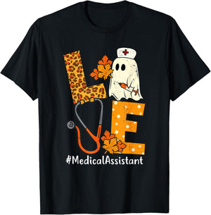 LOVE Leopard Ghost Medical Assistant Halloween Costume Fall T-Shirt - T-Shirt | Black