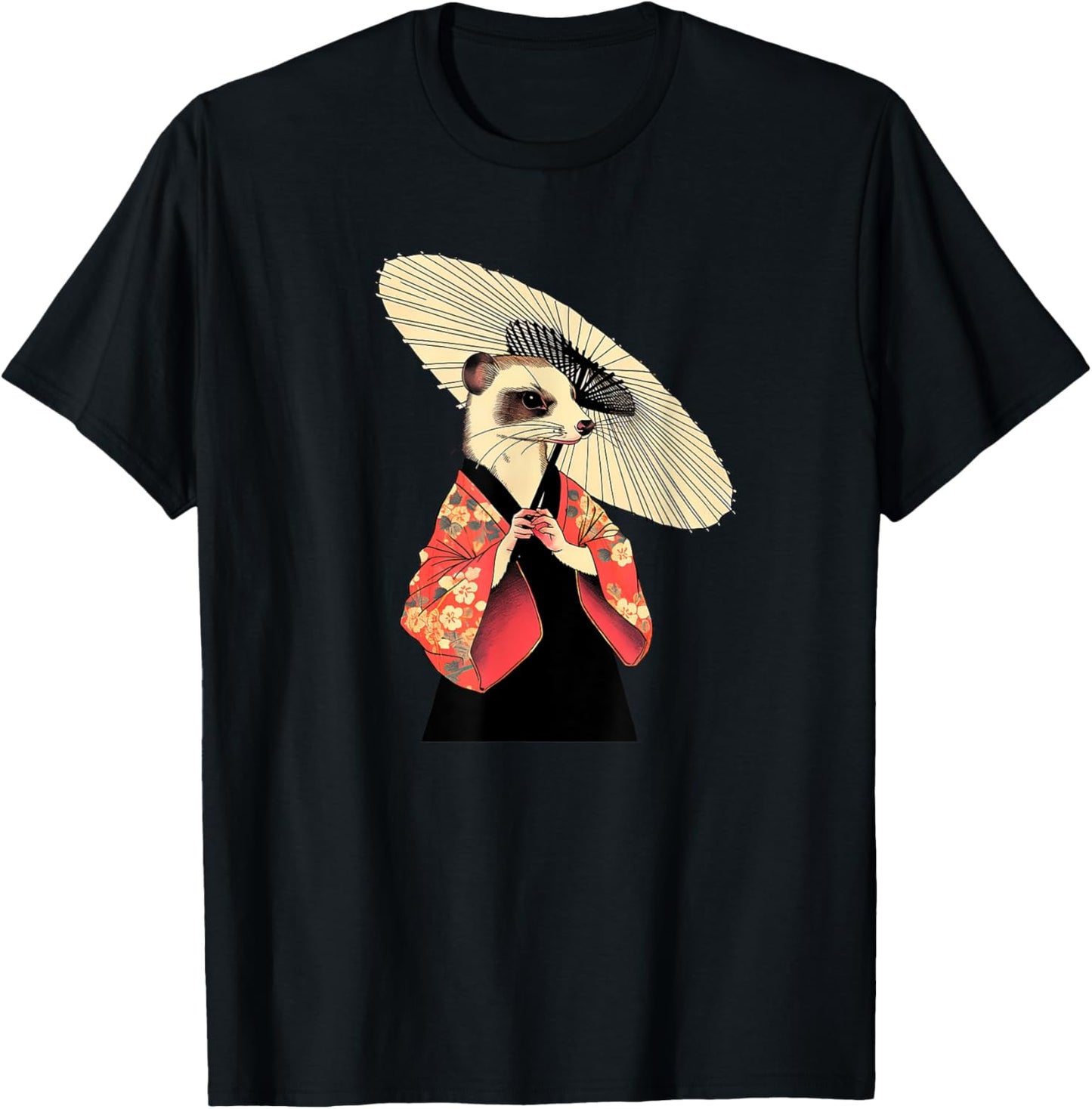 Ferret Geisha Funny Pet Kimono T-Shirt - T-Shirt | Black