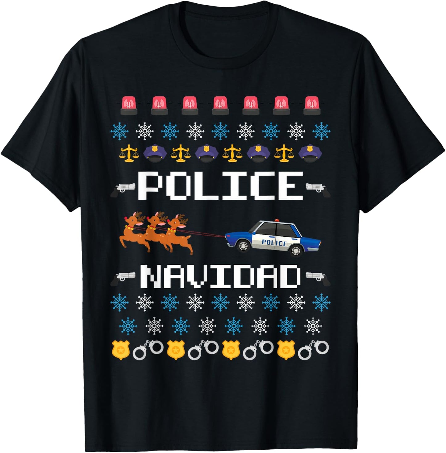 Police Navidad Ugly Christmas Sweater Policeman Officer T-Shirt - T-Shirt | Black