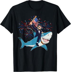 Lincoln Riding Shark 4th Of July Party Patriot Toddler Boys T-Shirt - T-Shirt | Black