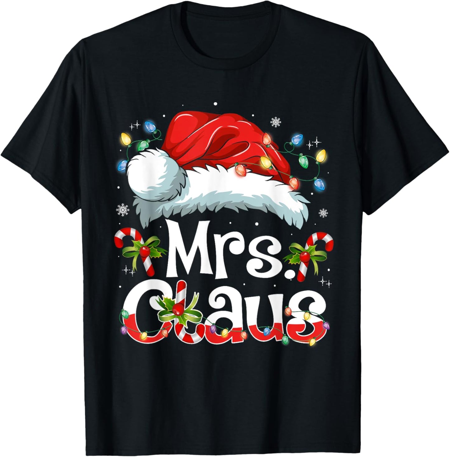 Mr and Mrs Claus Couples Matching Christmas Pajamas Santa T-Shirt - T-Shirt | Black