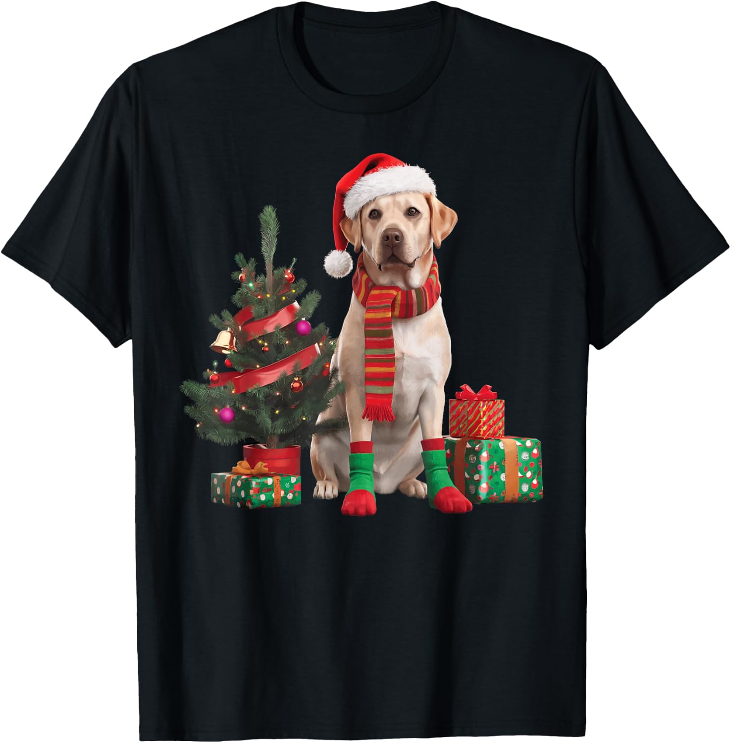 Yellow Lab Labrador Christmas Dog Santa Hat Pajama Puppy Pup Women Kids T-Shirt - T-Shirt | Black