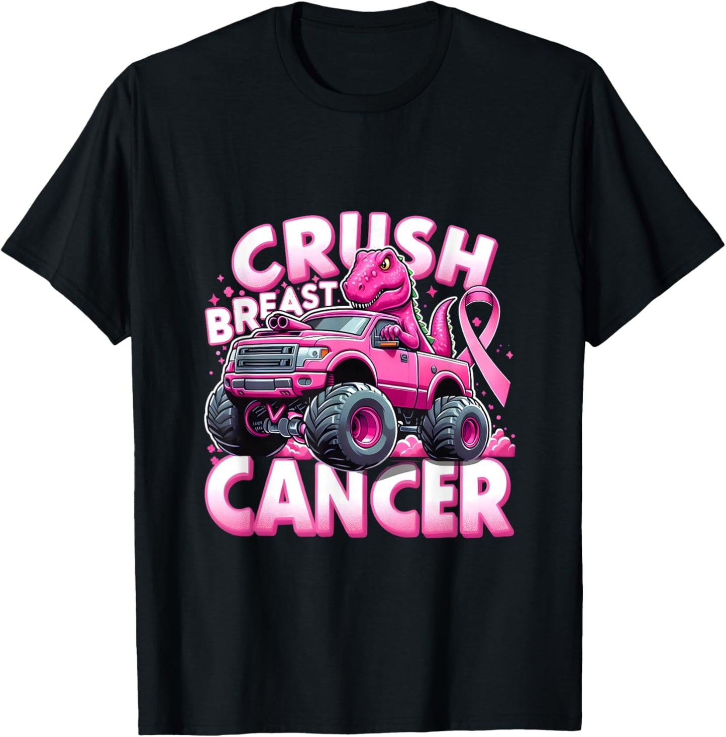 Monster Truck Crush Breast Cancer Awareness Support Squad T-Shirt - T-Shirt | Black