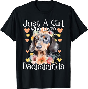 Just A Girl Who Loves Dachshunds - Dog Owner Pet Lover T-Shirt - T-Shirt | Black