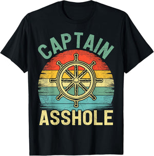 Vintage Captain Asshole Sailing Boating Boat Pontoon Captain T-Shirt - T-Shirt | Black