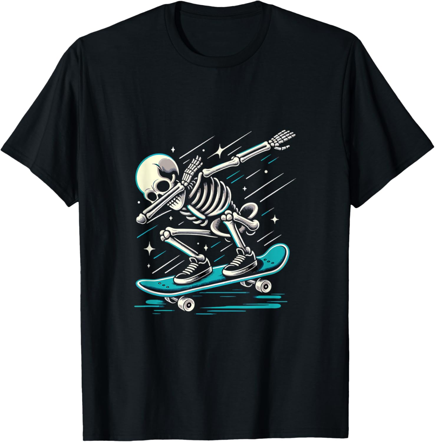 Dabbing Skeleton Skater skateboard lover T-Shirt - T-Shirt | Black