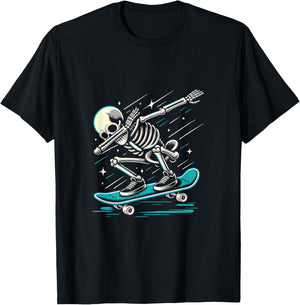 Dabbing Skeleton Skater skateboard lover T-Shirt - T-Shirt | Black