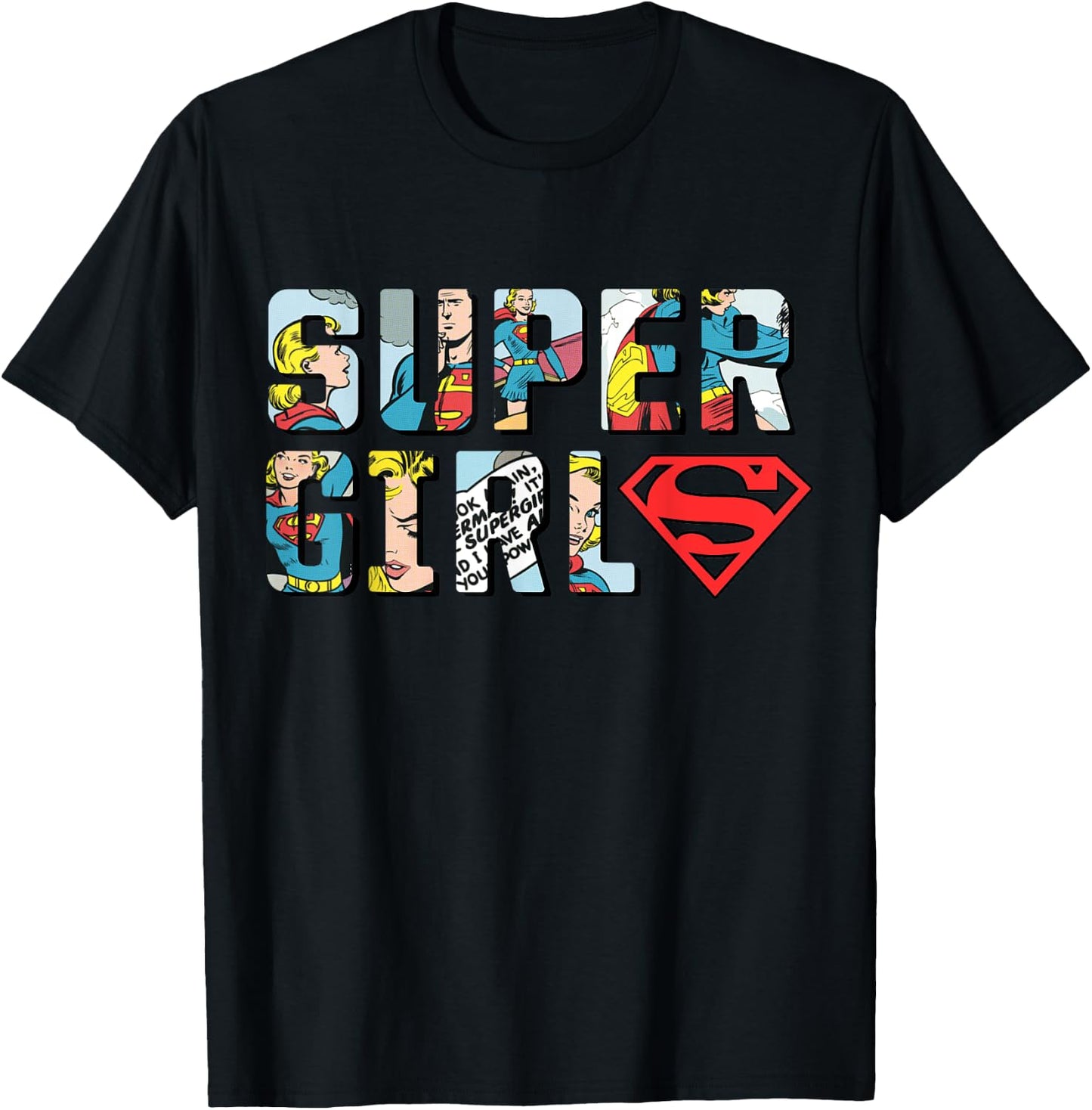 DC Supergirl Logo Comic Strip T-Shirt - T-Shirt | Black