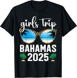 Girls Trip Bahamas 2025 Leopard Sunglasses Summer Vacation T-Shirt - T-Shirt | Black