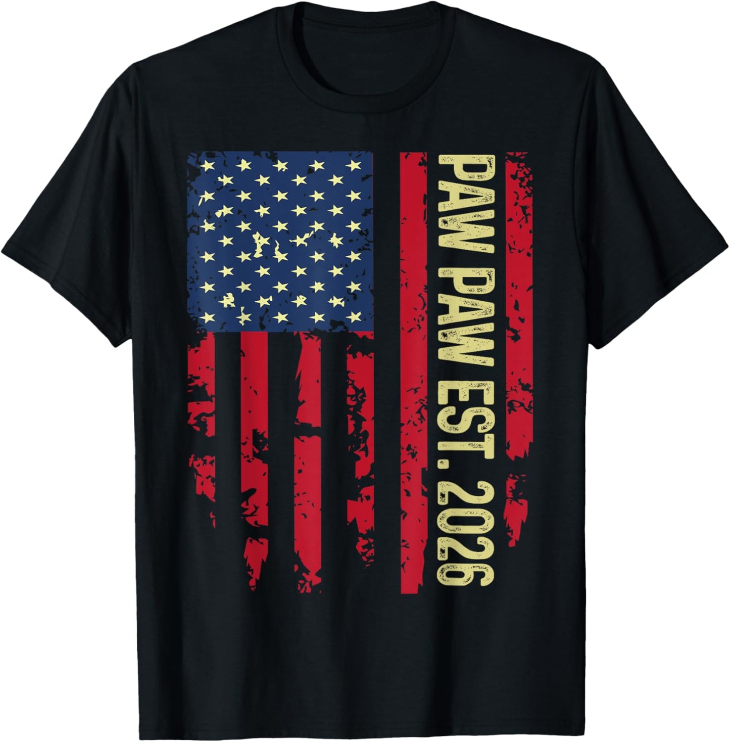 Promoted to Paw Paw Est 2026 Retro American flag T-Shirt - T-Shirt | Black