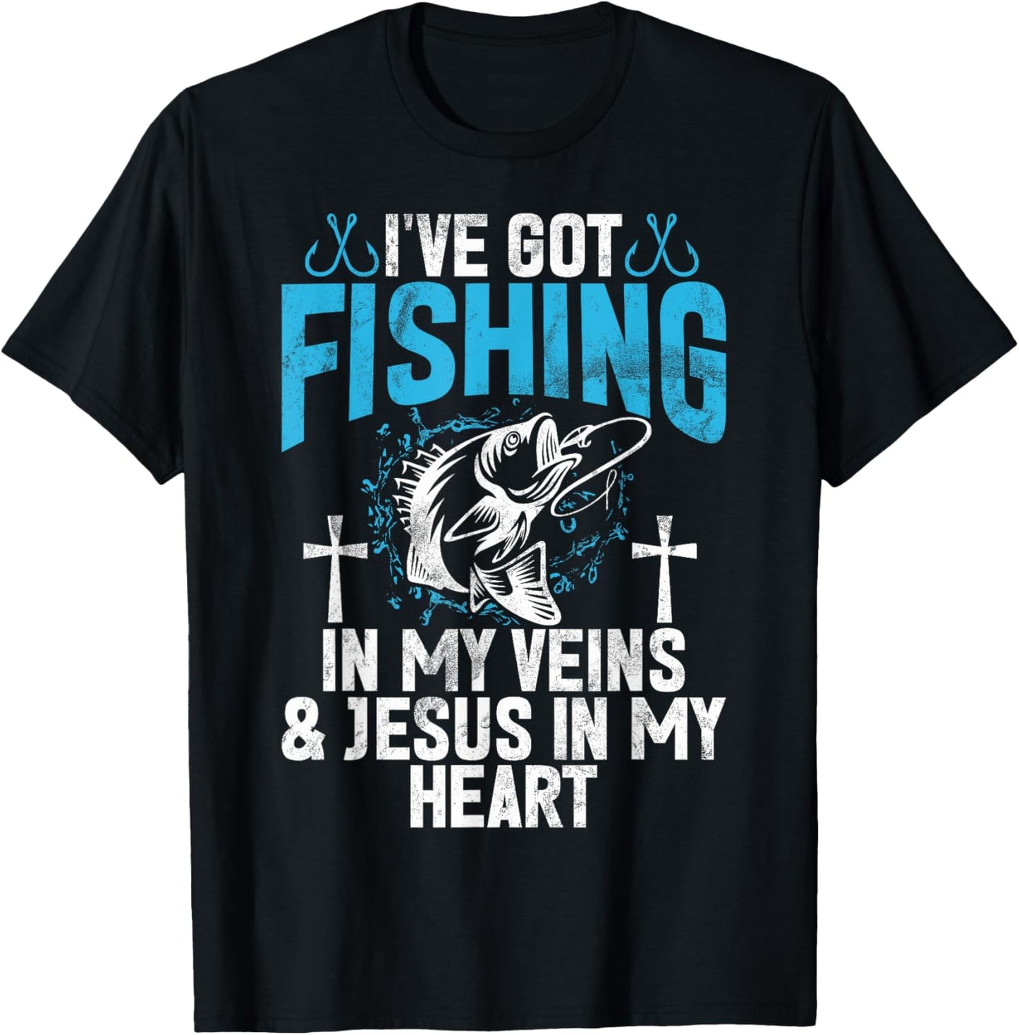 I've Got Fishing In My Veins & Jesus In My Heart Fisher T-Shirt - T-Shirt | Black