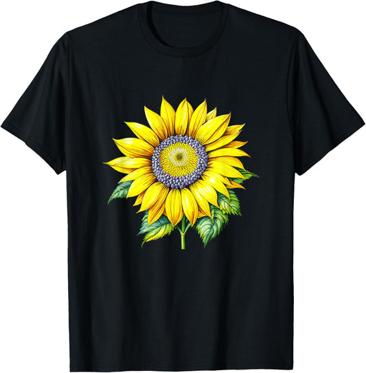 Sunflower, Yellow Cute Sunflowers Graphic and Men T-Shirt - T-Shirt | Black