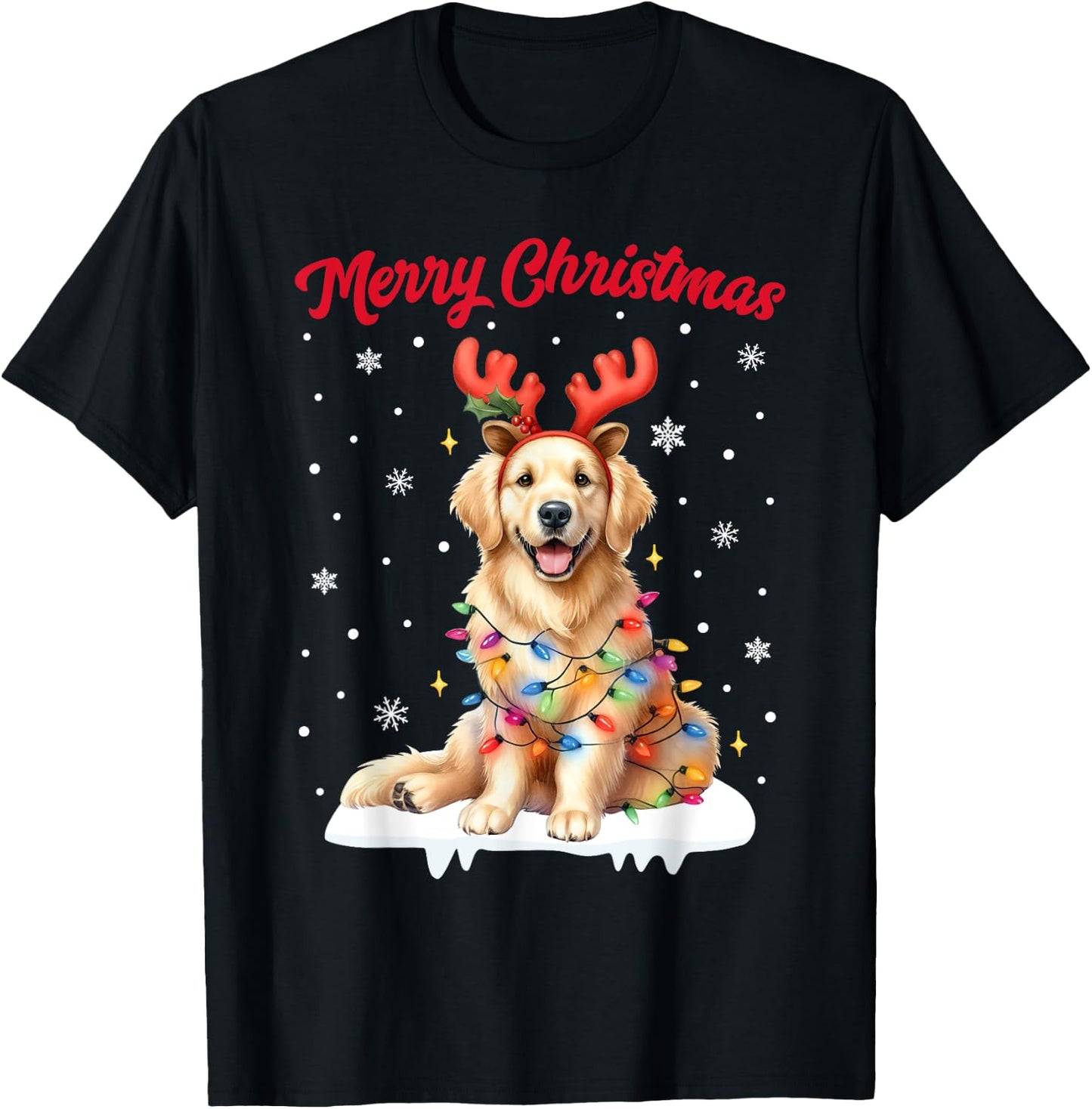 Christmas Pajamas Men Women Kids Golden Retriever Dog T-Shirt - T-Shirt | Black