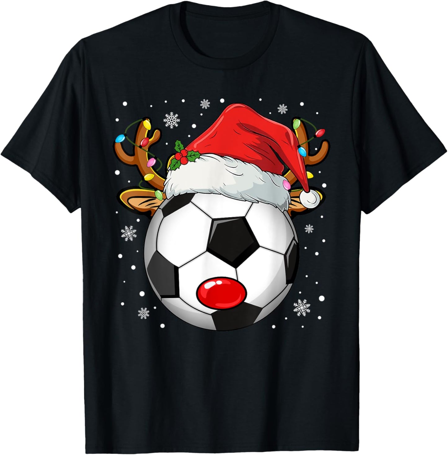 Christmas Reindeer Face Soccer Christmas Men Women Kid T-Shirt - T-Shirt | Black