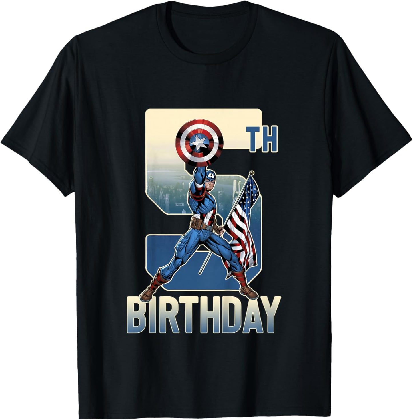 Kids Marvel Avengers Classic Captain America Epic 5th Birthday T-Shirt - T-Shirt | Black