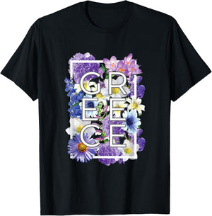 Flowers of Greece Word Art - Greek Pride T-Shirt - T-Shirt | Black