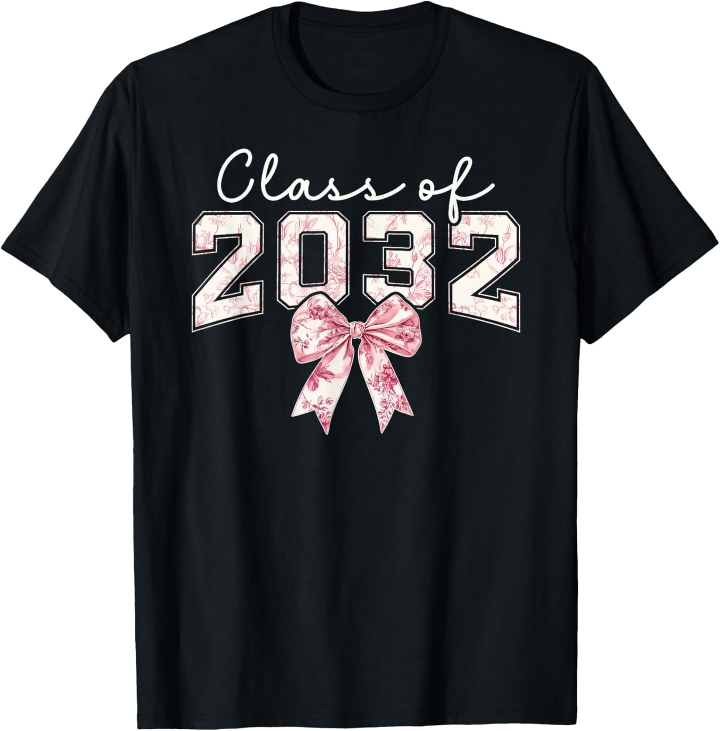 Class of 2032 Coquette Bow Toile Preppy Floral Girl Women 32 T-Shirt - T-Shirt | Black