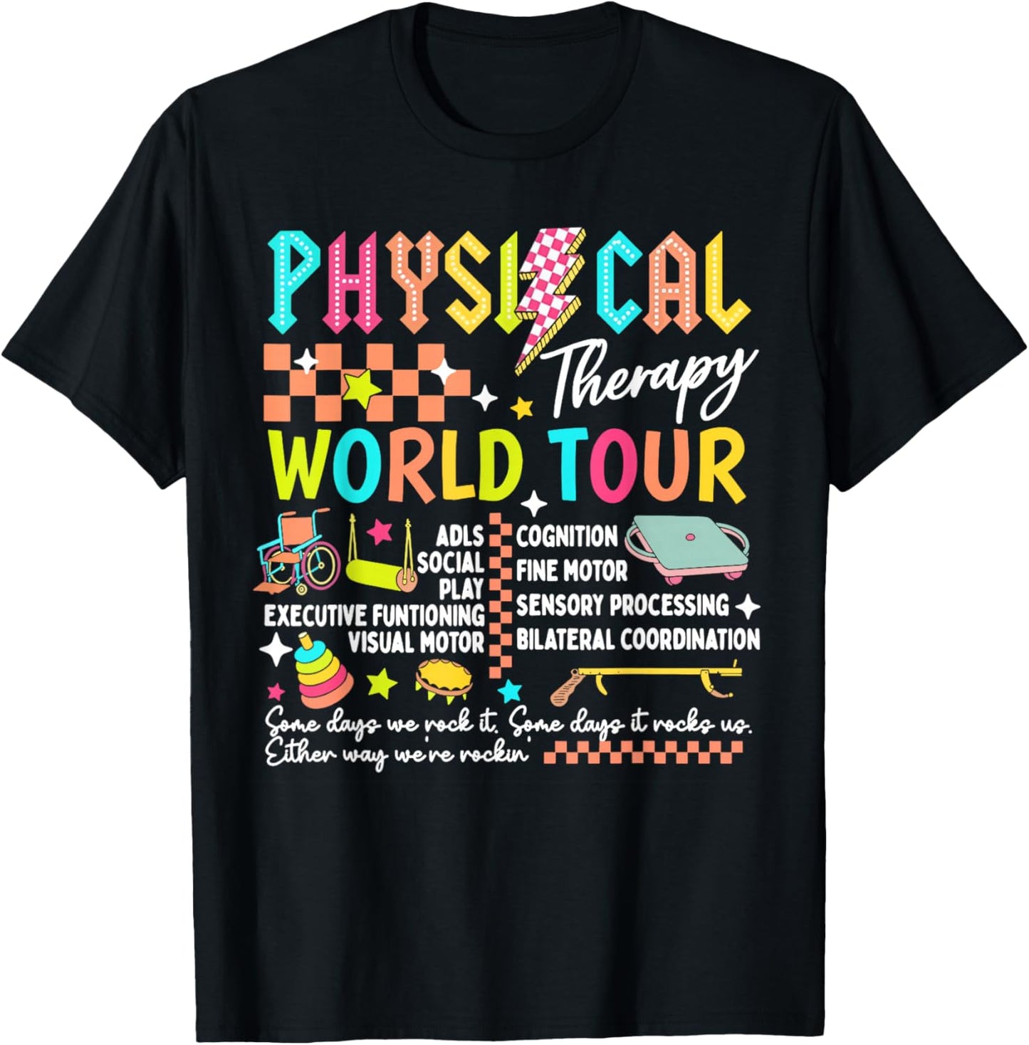 Physical Therapy World Tour Funny PT PTA Retro DPT Therapist T-Shirt - T-Shirt | Black