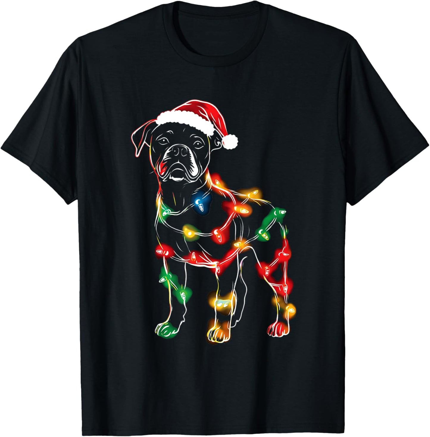 Funny Santa Boxer Retriever Christmas Lights Dog Lover Women Kids T-Shirt - T-Shirt | Black