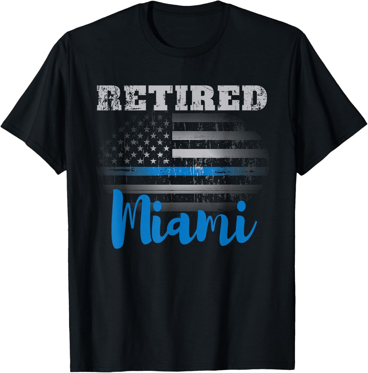 Retired Police Officer Miami American Flag Design T-Shirt - T-Shirt | Black