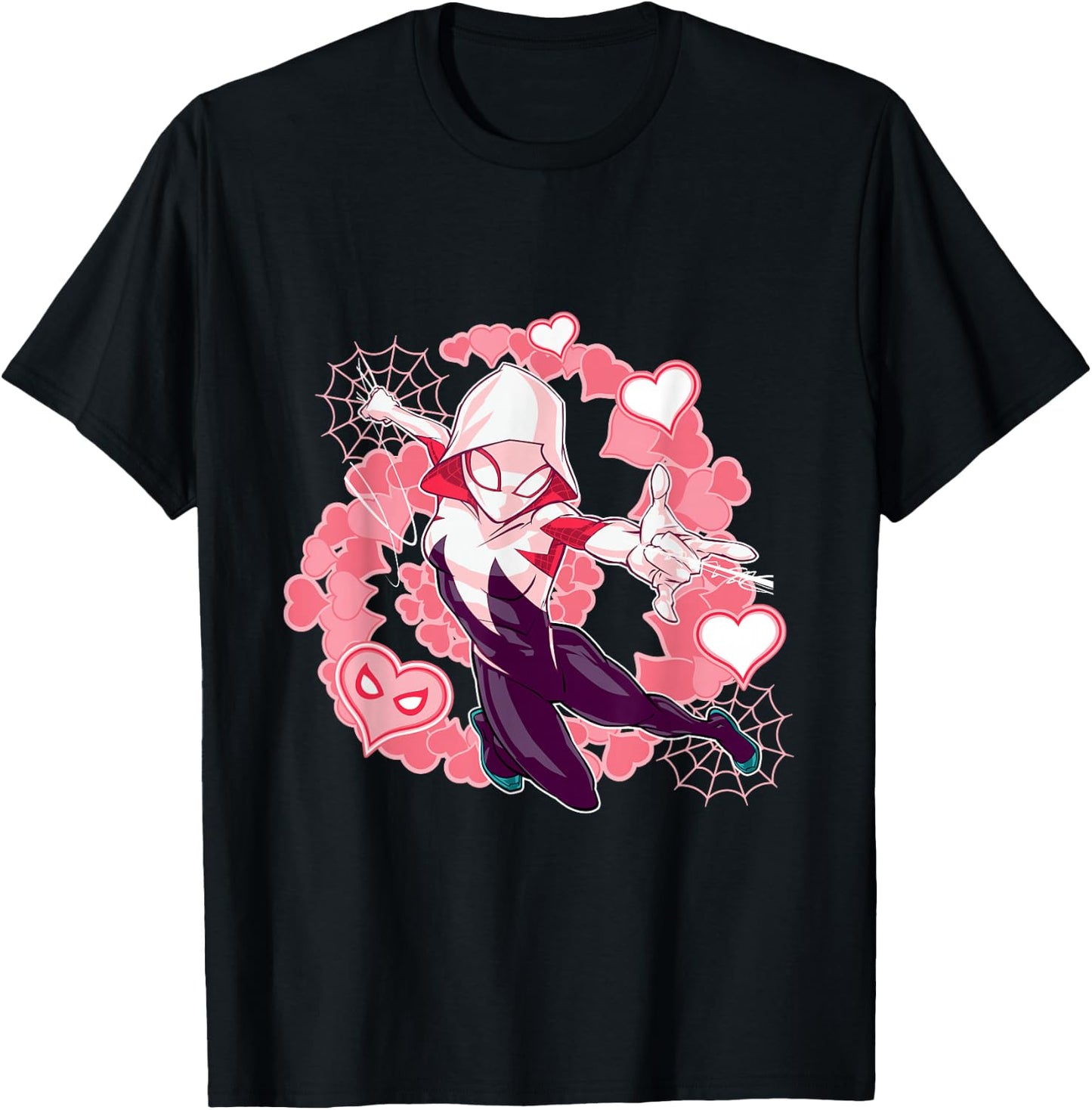 Marvel Spider-Man Into The Spider-Verse Gwen Stacy Hearts T-Shirt - T-Shirt | Black
