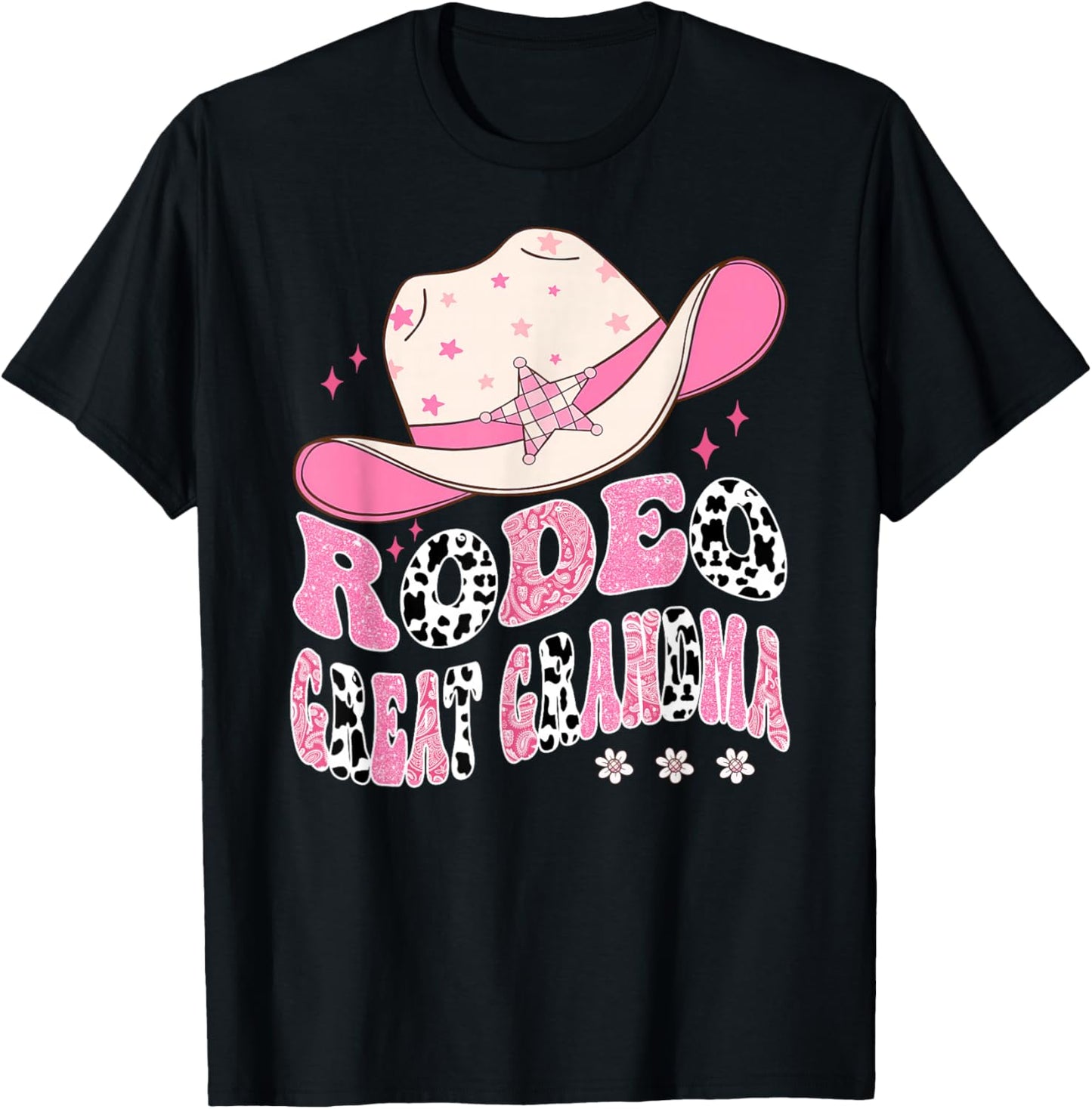 Rodeo Great Grandma Pink CowGirl 1St Birthday Family T-Shirt - T-Shirt | Black