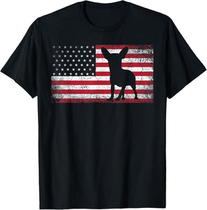 Vintage Chihuahua Dog Lover July 4th American Flag Men Women T-Shirt - T-Shirt | Black