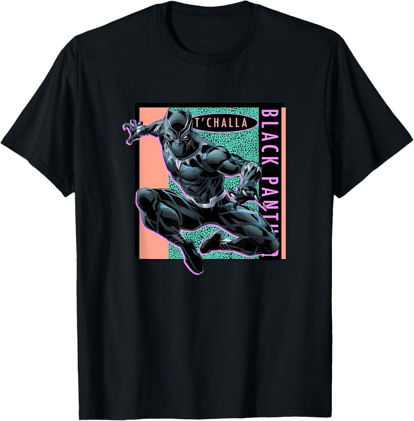 Marvel Comics Retro Classic T'Challa Black Panther 90's Logo T-Shirt - T-Shirt | Black