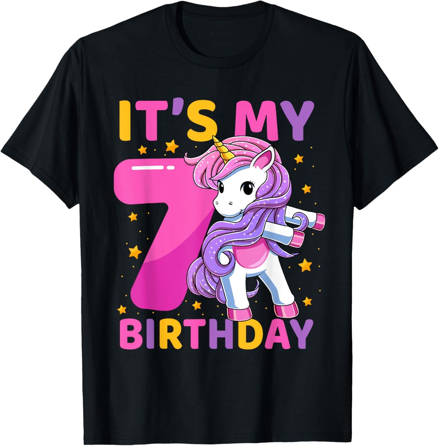 7 Years Old Unicorn Flossing 7th Birthday Party Girls Kids T-Shirt - T-Shirt | Black