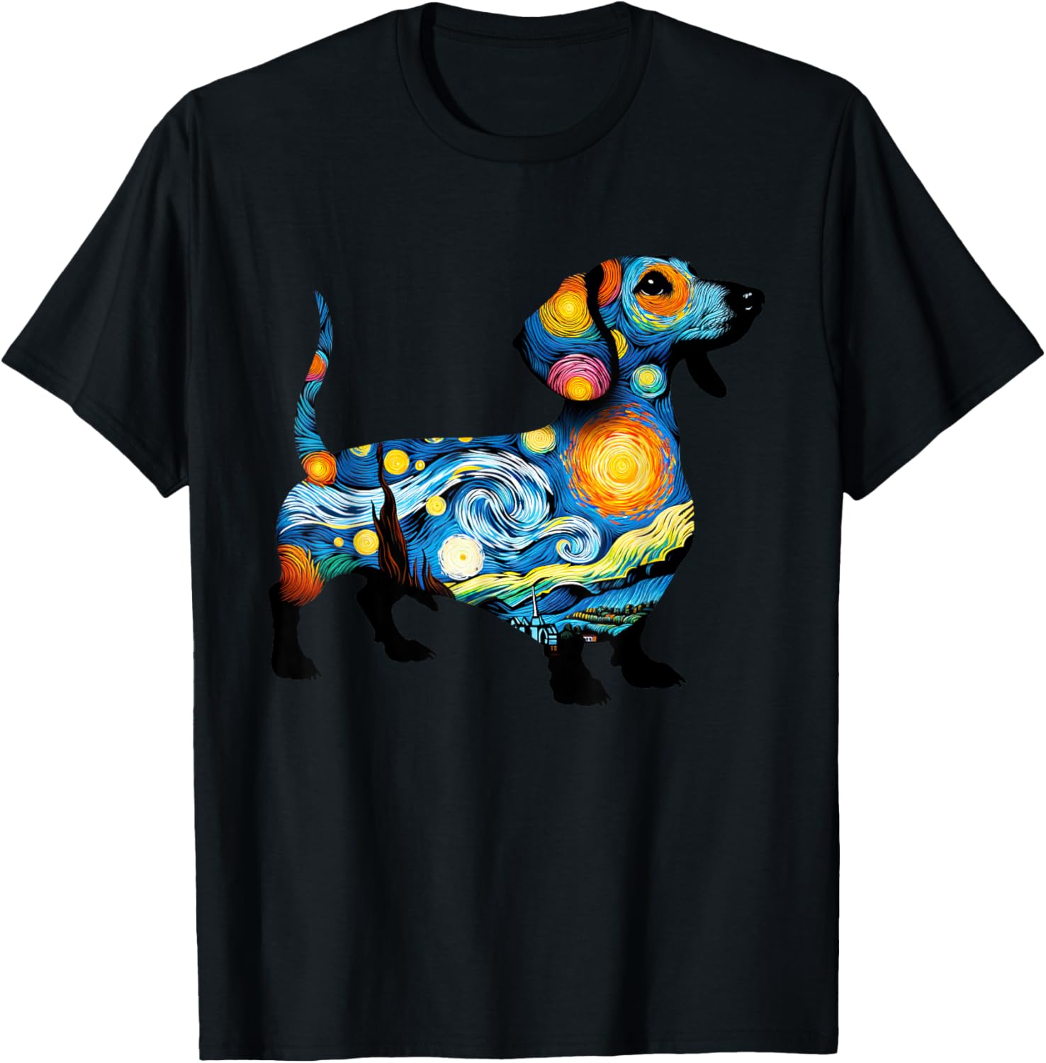Dachshund Starry Night Painting Van Gogh Dog Dad Dog Mom Men Women Girls Kids T-Shirt - T-Shirt | Black